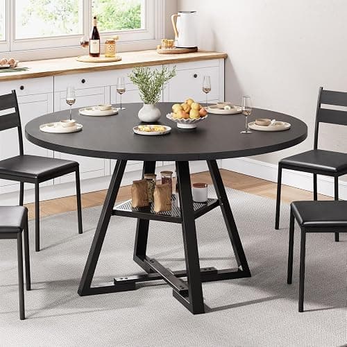 Jocoevol Round Dining Table for 4,Kitchen Dining Room Circle Dinner Pedestal Table,Space Saving Wood Kitchen & Dining Room Furniture (Black, 47In) thumbnail 4