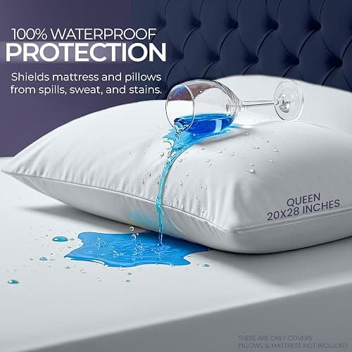Waterproof Mattress Protector and Pillow Case, Twin XL Size, Includes +1 Zippered Pillow Protector and 1 Mattress Cover Set, Fitted Sheet Style Deep Pockets with All Around Elastic thumbnail 3