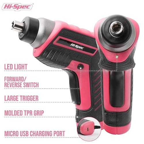 Hi-Spec 35pc Pink Tool Kit with 3.6V USB Electric Screwdriver and Drill Set. Complete Women Tool Set - 3.6V - Pink 1 thumbnail 3