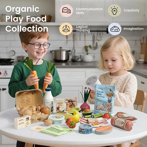 Tiny Land Wooden Play Food for Kids Kitchen, Pretend Food Meat Set Toy | 6PCS Organic Fake Food, Seafood & Meat Set for Kid, Play Kitchen Accessories, Montessori Toy for Boy and Girl thumbnail 3