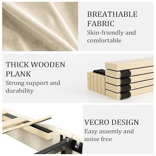 Sismplly Full Size Bed Frame with Headboard,Vertical Channel Tufted Wingback No Box Spring Needed, Mattress Foundation, Easy Assembly, Beige thumbnail 5