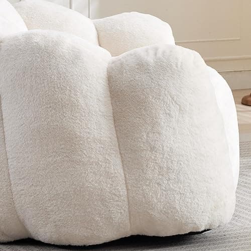 YITAI Large Bean Bag for Adults, Faux Fur Reading Sofa Chair with Petal Backrest,Fluffy Comfy Chair for Bedroom, Living Room, Study, Game 1PC Beige thumbnail 8