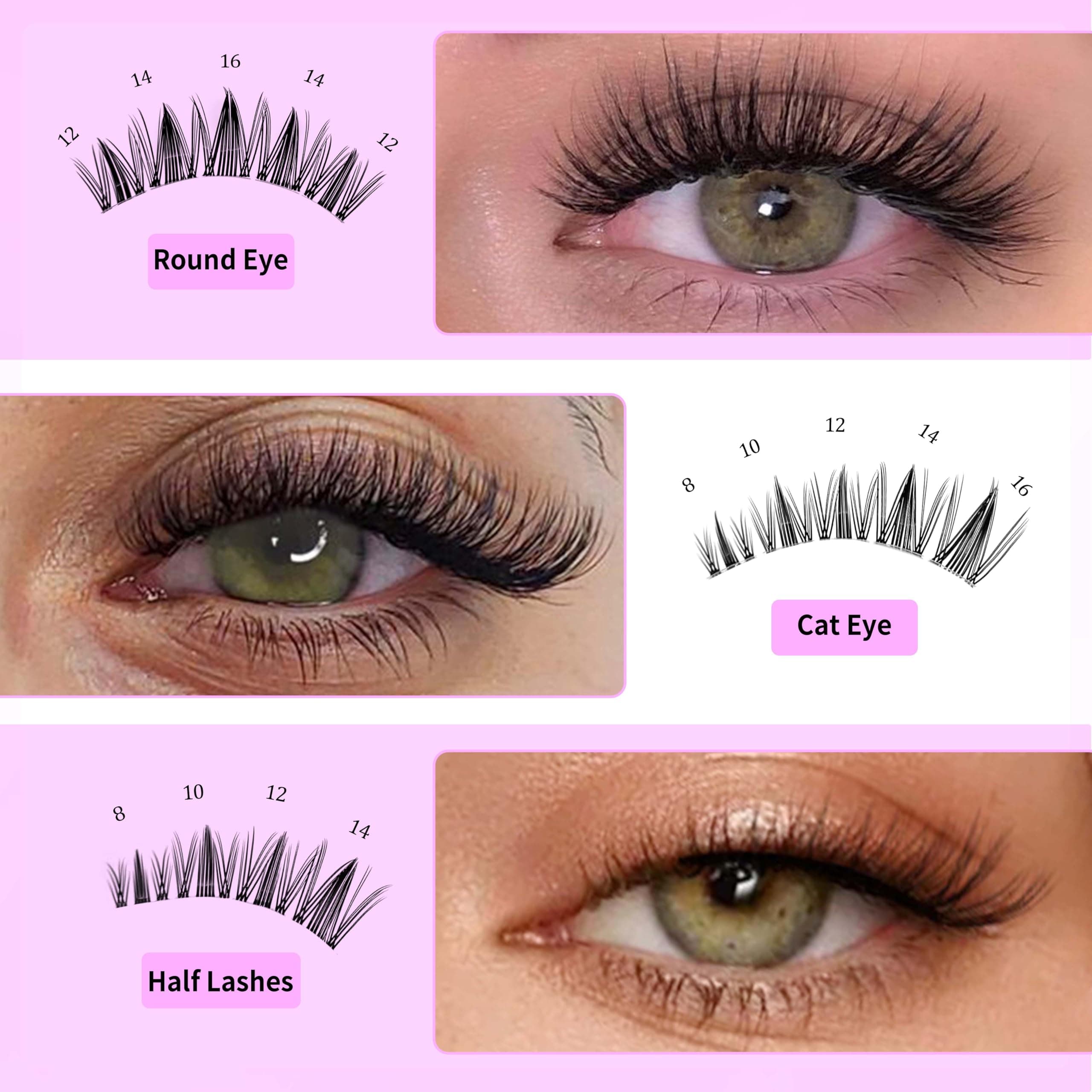 VEYESBEAUTY Lash Clusters Individual Eyelash Extensions Thin & Invisible Band DIY False Eyelashes for Self-application Newbie's Five-Second Series Natural Wispy Lash Tray, Manga 8-18mm Mixed Length thumbnail 6