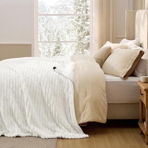Bedsure Electric Blanket Twin - Thick Striped Flannel Electric Blanket, Heating with 10 Time Settings, 6 Heat Settings, and 8-Hour Timer Auto Shut Off, Gift for Grandma (62x84 inches, White) thumbnail 9