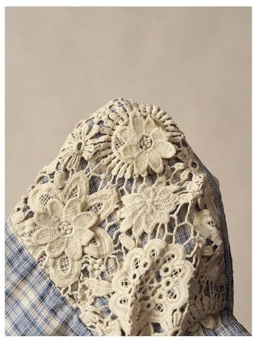 MakeMeChic Women's Boho Floral Lace Shorts Plaid Elastic Waist Ruffle Short | Shorts for Women, Summer Casual Beachwear, Going Out Pants, Loungewear thumbnail 6