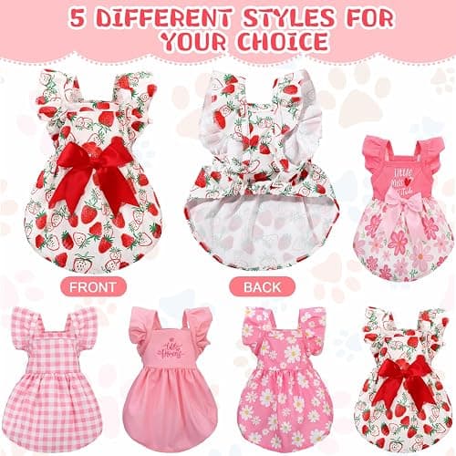 Abbylike 5 Pcs Dog Dress Floral Daisy Plaid Bowknot Dog Clothes Cute Summer Puppy Dresses Outfits Soft Apparel for Pets Cats Female (Pink Sweet,Small) thumbnail 3