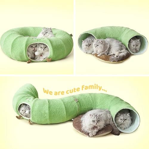 EHEYCIGA Cat Tunnel Bed for Indoor Cats, Cute Cat Donut Toy Tunnel for Small Large Cats with Washable Circle Cushion, Peekaboo Pet Cave Play Tunnel for Kitten, Puppy, Rabbit - Green thumbnail 6