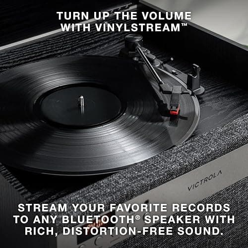 Victrola Century 6-in-1 Vinyl Record Player & Music Center – 3-Speed Turntable, CD & Cassette Player, VINYLSTREAM, Bluetooth & 3.5mm Aux, Record Player with Speakers, Mid Century Design (Walnut) thumbnail 5