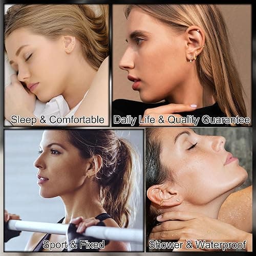 MILACOLATO Hypoallergenic Flat Back Earrings Gold Cartilage Earring Sets for Multiple Piercing 20G Surgical Stainless Steel Earrings for Women Trendy Earring Stacks Small Hoop Flatback Stud Earrings - Gold thumbnail 4