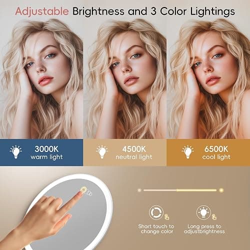 Yls Rechargeable Lighted Makeup Mirror with 1x/10x Detachable Magnification, Vanity Mirror with 3 Color Adjustable Lighting,Qi-Enabled Charging,and 360 °Rotating Design thumbnail 3
