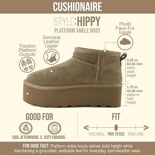 CUSHIONAIRE Hippy Women’s Platform Ankle Boots – Genuine Suede, Faux Fur Lining, Cozy Winter Slip-On Design, Comfortable Footwear with Wide Widths Available thumbnail 4