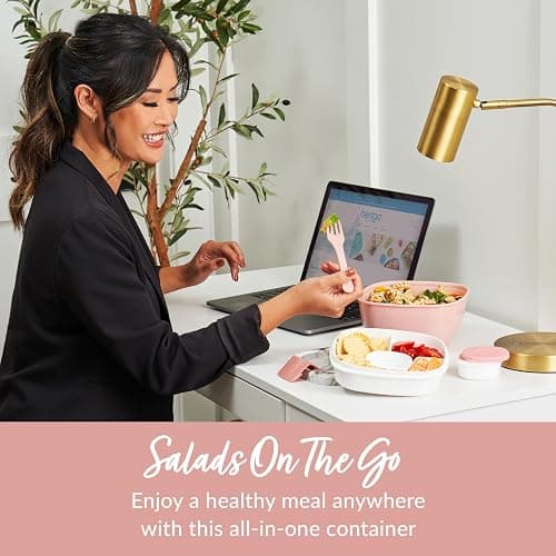 Bentgo Salad Container - 54 oz Bowl with 4-Compartment Toppings Tray, Dressing Container, Reusable Fork, BPA-Free Lunch Box for Meal Prep & Food Storage; Removable Bento Tray (Blush Marble) thumbnail 3