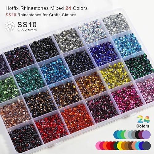 Hotfix Rhinestones Mixed 24 Colors, SS10 Rhinestones for Crafts Clothes, Hotfix Crystals with 1 Tweezers, 1 Wax Pencil and 1 Scoop thumbnail 2