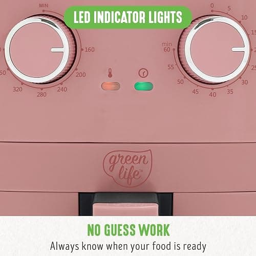 GreenLife 4.5QT Air Fryer, Mechanical Dial Controls, PFAS-Free Ceramic Nonstick Drawer, Adjustable Temp & Timer, LED Indicator, Oil-Less Cooking, Dishwasher Safe, Compact Family Size, Pink thumbnail 7