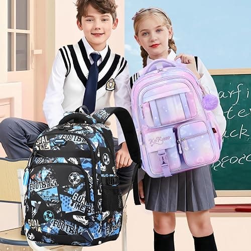Gradient Childrens Backpacks School Bags for Girls Casual Daypacks with Plush Ball Pendant, B05-Blue thumbnail 2
