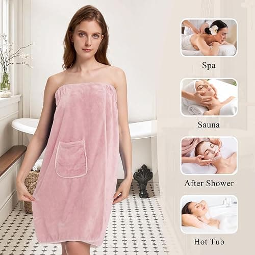 PJGGZ Towel Wrap for Women, Three Adjust Clasps Closure Bath Wraps After Shower Spa Sauna Bathrobe(Available in Plus Size) thumbnail 2