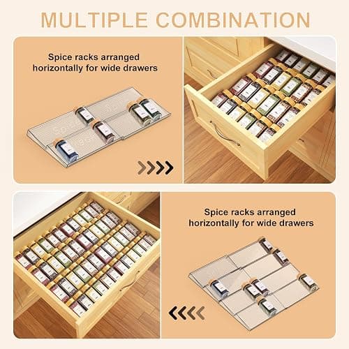 24 Spice Jars with Spice Drawer Organizer, 355 Spice Labels, 4 Pack Expandable From 11'' to 21'' Acrylic Spice Rack for Drawer, Seasoning Containers Storage Organization for Kitchen Cabinet Countertop thumbnail 7