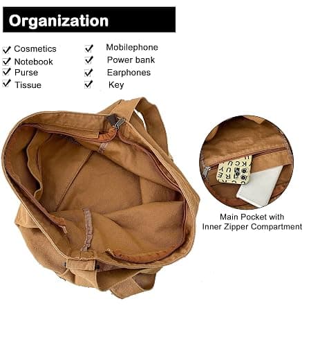 BASICPOWER Canvas Messenger Bag, Hobo Crossbody Shoulder Tote Bags Lightweight for Women and Men thumbnail 4