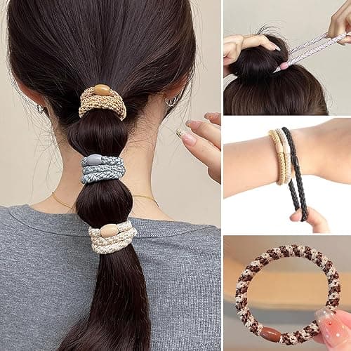 Kisvic Haargummi, 12 Stück Haargummis Damen Mehrfarbigen, Mode Geflochtene Hair Ties, Elastische Haarbänder für Frauen/Mädchen/Kinder,Dickes und Lockiges Haar thumbnail 6