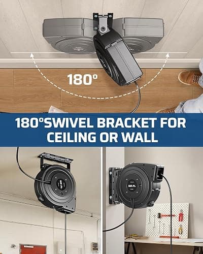 DEWENWILS Retractable Extension Cord Reel, 50FT Heavy Duty Power Cord, 14/3AWG SJTOW, Lighted Triple Tap Outlets, 13 Amp Circuit Breaker, Ceiling/Wall Mount, UL Listed thumbnail 4
