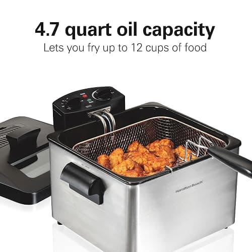 Hamilton Beach Electric Deep Fryer with 3 Baskets and Lid, 4.5 Liters / 19 Cups Oil Capacity, Temperature Control, View Window, Professional Style, 1800 Watts, Stainless Steel (35034) thumbnail 3