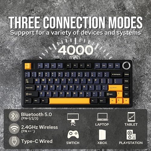 EPOMAKER x Aula F75 Gasket Mechanical Keyboard, 75% Wireless Hot Swappable Gaming Keyboard with Five-Layer Padding&Knob, Bluetooth/2.4GHz/USB-C, RGB (Black, LEOBOG Reaper Switch) thumbnail 3