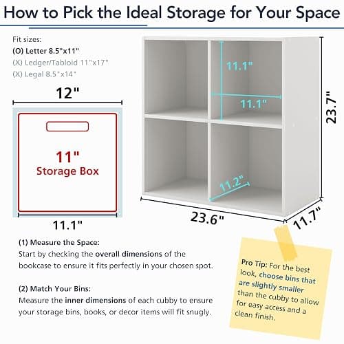 Homes: Inside + Out Apexa 4-Cube Storage Organizer Shelves, Stackable Wood Bookcase Fits Cubby Bins for Organization, Dorm Teen Room Decor & Home Office, White thumbnail 13