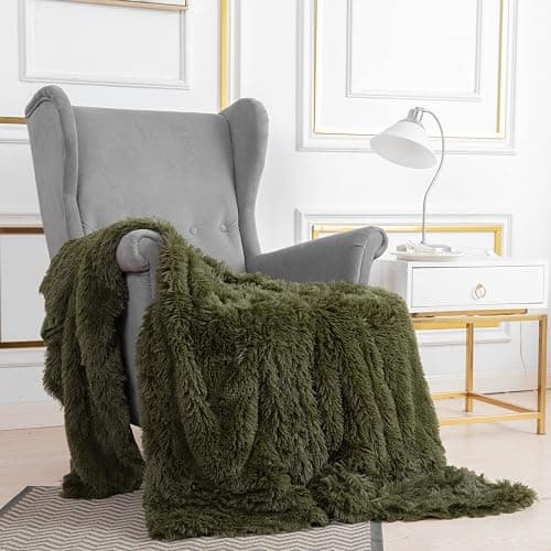 YUSOKI Twin Size Faux Fur Throw Blanket(Olive Green,60" x 80"),Whithout Pillows,Winter Lightweight Plush Fuzzy Soft Cozy Microfiber Comfy Bed Blanket for Women Kids Girls Couch Sofa Washable thumbnail 2