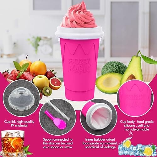 500ML Slushie Maker Cup - DIY Magic Slushy Maker Squeeze Cups, Portable Smoothie Squeezes Cup for Milk and Ice Cream Make, Double Layer Slushy Maker Cups, Birthday Gifts for Family (Pink, 500ML) thumbnail 8