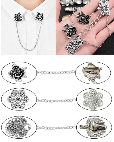 Tornito 12pcs Vintage Sweater Shawl Clips Retro Cardigan Collar Shirt Waist Dresses Chain Clip Antique Flowers Pattern Brooch Pins for Women thumbnail 4