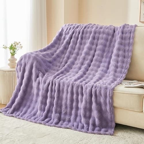 NEWCOSPLAY King Blanket for Couch Lavender Super Soft Flannel Fleece 3D Bubble Lightweight Bed Blanket All Season Use (Lavender, King(90"x110")) thumbnail 8