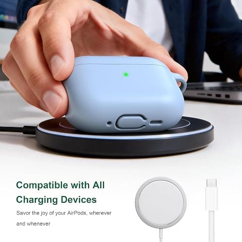 R-fun for AirPods Pro 3 Case Soft Silicone Protective Cover, Sky Blue | Compatible with Apple AirPods Pro 3rd Generation with Keychain & Cleaner Kit, Wireless Charging Compatible thumbnail 5