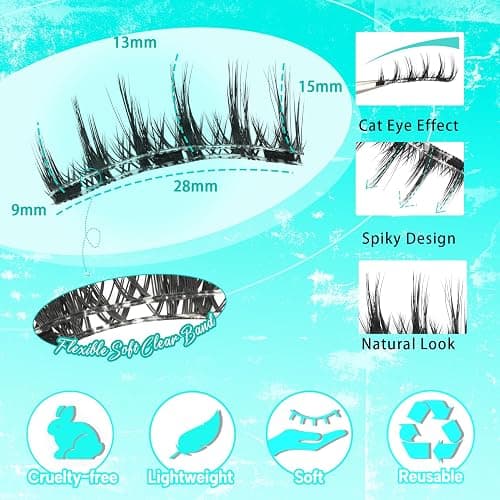 Veleasha Magnetic Eyelashes with Applicator Manga Lashes Reusable (Lovely) | Cat Eye Spiky Magnetic Lashes Natural Look No Glue Needed Wispy Lash Lightweight & Clear Band Easy to Apply & Remove thumbnail 3