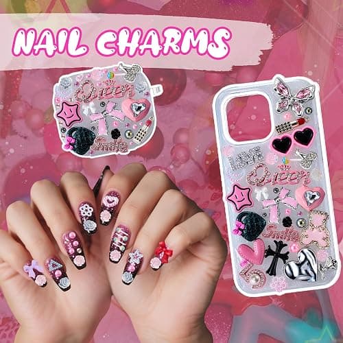 XHYMIA Junk Case Charms Kit, Junk Phone Case with Big Charms, Nail Bow Pearl Flatback Resin Charm for DIY Crafts thumbnail 6