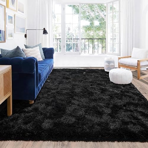 Quntue Black Rug for Bedroom, Soft Shaggy Modern Shag 4x6 Area Rugs for Living Room, Upgrade Non-Slip Plush Fluffy Carpet for Kids Boys Girls Room Dorm Home Decor Aesthetic thumbnail 2