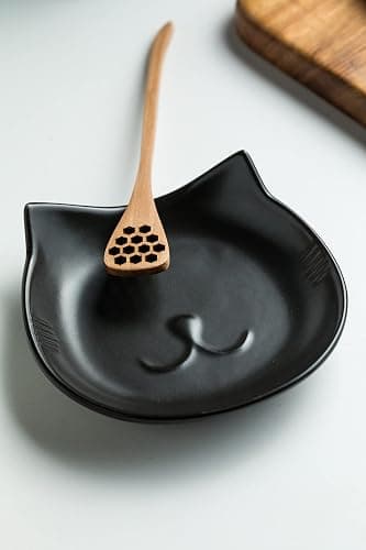 Miamolo Cat Spoon Holder for Stove, Spoon Rest Keep Countertop Clean & Tidy | 5.12 Inch Ceramic, Cute Kitchen Gadget Tray, Holds Ladles, Sponge & Tongs, Farmhouse Kitchen Decor, Gift for Cat Lover, Black thumbnail 4