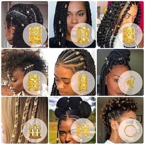 Lucomb 220 Pcs Gold Hair Jewelry for Braids, Loc Jewelry for Hair Dreadlock, Loc Charms for Women, Metal Gold Braid Rings Cuffs Clips for Dreadlock Accessories Clip Braids Extensions Decorations thumbnail 4