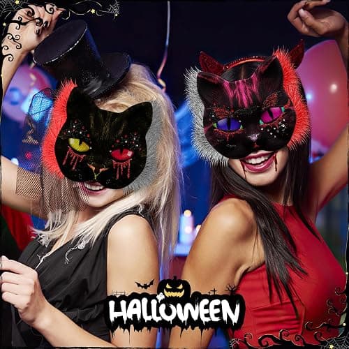 Blurap 124 PCS Therian Mask Kit Cat Masks to Dress Up DIY Therian Cat Mask Set with Fur Eye Mesh Stickers Furry Masks for Christmas Easter Crafts Masquerade Cosplay Party thumbnail 4