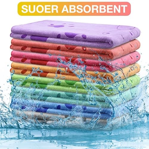 Chumia 8 Pcs 55 x 28 Inches Dog Towels Absorbent Microfiber Bath Drying Towels for Small Medium Large Pets Cat Puppy Shower Cleaning Accessories(8 Colors) thumbnail 3