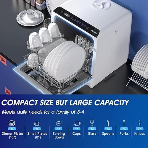 AIRMSEN Portable Countertop Dishwashers, 5 Washing Programs Mini Dishwashers with 5 L Built-in Water Tank and Double-layered Glass Door, No Hookup Needed for Home, Apartments & RVs thumbnail 7