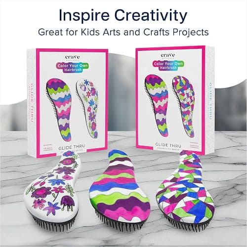 Crave Naturals Color Your Own Small Kids Hair Brush, 2pk - Arts & Crafts, Mini Detangler for Toddlers - Activities for Children 4-8 (Wavy/Mosaic) thumbnail 8