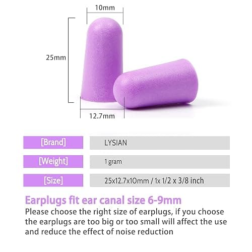 LYSIAN Ultra Soft Foam Earplugs Sleep - 38dB SNR Noise Cancelling Ear Plugs for Sleeping, Shooting, Snoring, Work Loud Sound Reduction- 60 Pairs Valued Pack,Purple thumbnail 7