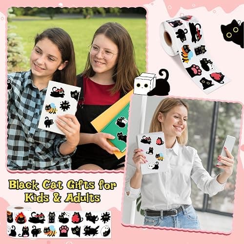 1000Pcs Black Cat Stickers Rolls -16 Patterns Cute Cartoon Cat Stickers, Black Cat Gifts for Adults Kids, Teacher Reward Decals for Water Bottles Laptop Scrapbook thumbnail 4