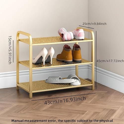 CBBZJY 3 Tier Metal Shoe Rack Organizer Vertical Design Entryway Storage Cabinet for Entrance or Kitchen Small and Narrow Free Standing Gold thumbnail 3