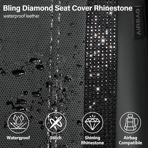 CAR PASS Leather Bling Diamond Car Seat Covers 2 Front Interior Sets, Waterproof Universal Shining Glitter Crystal Sparkle Fit for 95% Automotive Truck SUV Cute Women Girl, Black Rhinestone thumbnail 4