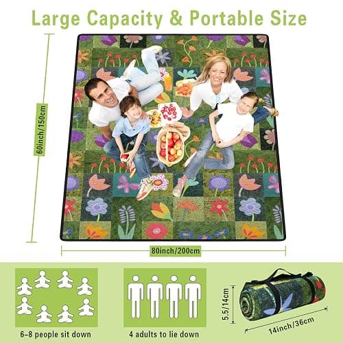 Supfitness Extra Large Picnic Blankets Waterproof Foldable (60 "x 80") Beach Blanket Waterproof Sandproof,3-Layer Thicking Mat Outdoor Packable Camping Blanket thumbnail 3
