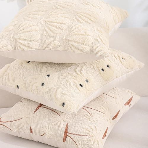 Tosleo Sea Pillow Covers 18x18 inch Set of 2 Farmhouse Decor Beige Shell Throw Pillow Cover Soft Plush Faux Fur Jacquard Pillow Case Ocean Themed Cushion Covers for Summer Sofa Home Decor thumbnail 6