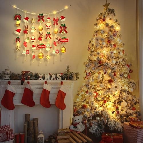 KLOGTSIND Hanging Photo Display, Macrame Wall Decor with Lights, 50 Clips | Boho Wood Beads Banner, Picture Christmas Card Holder with String Lights for Room Dorm Nursery Decor, Teenage Teen Girl Gifts thumbnail 6