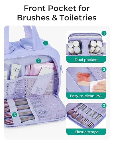 BAGSMART Travel Toiletry Bag, Crush Toiletry Bag for Women, Wide-open Puffy Toiletry Bags for Traveling, Large Travel Cosmetic Makeup Bag Organizer for Accessories,Toiletrie, Purple thumbnail 3