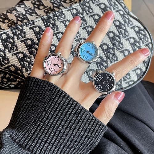 Dacdyi 6 Pcs Fashion Ring Watches for Women Finger Watches for Women Punk Ring Watch for Men Quartz Watch Ring thumbnail 5